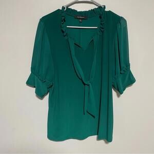 Liz McCoy Green Tie Front Ruffled Blouse size XL